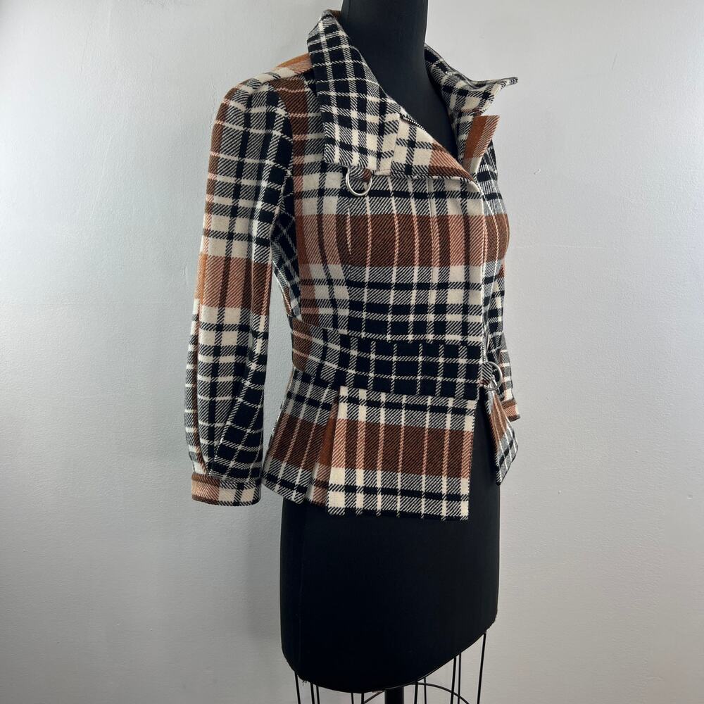 Y2K L.A.M.B 2007 Stefani Jacket Wool Plaid Collar Long Sleeve Ruffle Hem Size 0 - Picture 2 of 8